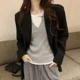 Ins Color Splicing Fake Two Long-Sleeved Tops Women's New Minority Autumn And Winter Knitted Bottomed