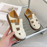 Zingj Head Shoes Sen Department Literary Wind Student Sandals Female 2023 Summer New Round Head Hollow Out Casual Flat Croshoes-Outfit
