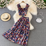 For Woman Floral Sexy Boho Two Piece Set Sexy Chic Midi Skirt Casual Suit Vacation Beach Maxi
