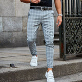Summer Casual Long Pant Streetwear 2021 Spring Fashion Plaid Printed Pencil Pants For Mens Vintage Mid Waist Button
