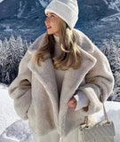 Beige Collar Pocket Faux Fur Coat- Outfit