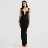Zingj Women's Wear Fall 2024 New V Neck Open Back Irregular Dress Women's Dress Slit