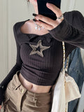Patch Long Sleeve Knit Crop
