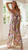 Queens Women Boho Bodysuits Floral Print Strapless Loose Rompers Bohemian Elastic Waist