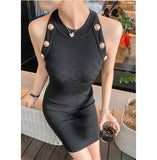 hoydsn SEXI DRESS WOMAN CLOTHES SUMMER DRESS WOMAN Black dress sleeveless knitted women's high waist slim wrap hip
