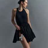 Ruffles Solid Elastic Waist Mini Skirt- Outfit