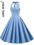 Halter Swing Casual Summer Dress Women Spring Sleeveless Cotton 50s 60s A Line Office OL Tunic Party Casual