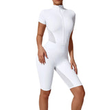 Zingj Waist Open Collar Zipper Short Sleeve Yoga Onesie Women's Net Fitness Tight Sports Onesie 41180-Outfit