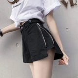 Korean Fashion Streetwear Metal Zipper High Waist Cotton Denim Shorts Women Summer Black Ladies Jean Short