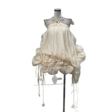 Summer Time Pure Romantic Lysula With Folded Puffs Folded Puffs Hanging Neck-Luff Dress
