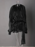 Long Sleeve Pleated Ruffle Mini Dress-Outfit