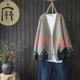 spring and autumn new Korean ethnic style jacquard knitted cardigan loose color matching V-neck sweater jacket