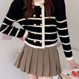 Zingj 2023 New Korean Version Loose Lazy Round Collar Striped Cardigan Design Sense Female Bump Color Sweater Coat-Outfit
