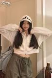 Sweatshirts Coats Women High Waist Crop Tops Solid Sudaderas Hip Hop Y2k Long Sleeve Korean Casual Zipper Pink