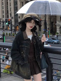 Cartoon Embroidery Jean Jackets Women Zipper Y2k Aesthetic Loose Casual Tassels Coats Harajuku Single Breasted Grunge
