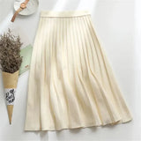 Long Pleated Knit Skirt-Outfit