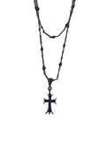 Double Layered Beads Cross Necklace-Outfit