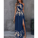 New Slanted Shoulder Dress Temperament Sleeveless Sexy High-Waist Open Skirt Women's