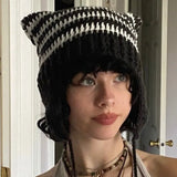 Zingj New Knitted Hat Fox Ear Devil Horn Striped Wool Hat
