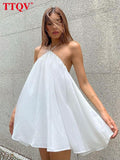 Sexy Halter White Dress Ladies Summer Casual Loose Sleeveless Mini Dress Elegant Backless Party Dresses For Women