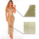 Sleeveless See Through Gold Metallic Distressed Knitted Beach Dress Covers Women Stretchy Mesh Dress Clubwears maxi