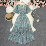 Zingj Wind Temperament Sweet Broken Flower V Collar Dress Beach Vacation Snow Spinning A Word Long