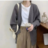 Zingj Pure Color Autumn Winter 2024 New Lazy Wind Loose Outside Wear V-Neck Knit Cardigan Jacket Sweater Coat Female-Outfit