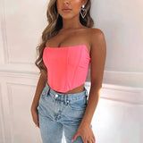 Zingj Light Color Ding Arc Wrapped Chest Female Playful Sexy Wind Back Exposed A Word Collar Slim Top-Outfit