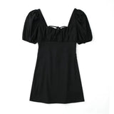 New Spring 2025 Square Collar Solid Color Versatile Bubble Sleeve Back Band Open Back
