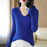 Zingj New Spring And Autumn V-Neck Vertical Knit Short Sleeve Women's Collar Slim Solid Color Wool Undershirt Jacket-Outfit