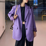 2022 Fashion Chic Women Single-breasted Purple Suit Jackets New Spring Loose Female Blazer Casual Full Sleeve