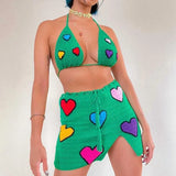 Floral Crochet Crop Cami Top and High Waist Split Skirt Summer Knitted Suit Beach Vacation Two Piece Set Women