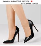 Onlymaker Women's Pumps Pointed Toe 10 12CM Pumps Slip-OnThin Heels Patent Leather Party Wedding Office Lady Big Size