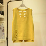 Hollow V-neck Knitted Sweater Vest Female Sleeveless Strap Ribbed Edge Solid Color Pullover Sweater Vest Women Spring