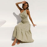 Red Boho Asymmetrical Solid Color Sexy One Shoulder Straped Bodycon Midi Dress Women Casual Summer Party Slip Dresses