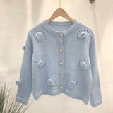 Three-Dimensional Rose Round-Neck Knitted Cardigan Autumn And Winter New Loose Lazy Button Sweater