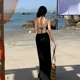 Zingj Pure Wind Deep V Hanging Neck Kinink Hollow Out Holiday Dress Temperament Goddess Van Dopamine Party