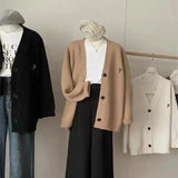 Zingj Wind Sweater Coat Women's Sheep Wool Winter New Wear Letters Embroidered Loose Knit Cardigan Top-Outfit
