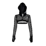 Summer New Personality Trend Blouse Women's Dark Wind Leather Printed Mesh Hoodie