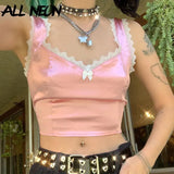 2000s Aesthetics Fashion Solid Lace Trim Spaghetti Strap Cami Tops E-Girl Vintage Cute V-neck Satin Brown Crop Tops