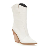 Autumn Women Boots Pu Leather Wedge High Heel Ankle Boots Winter Cowboy Boots Fashion Western Boots Woman Denim