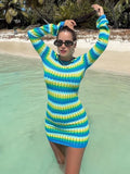 Dress Sexy Y2K Green Stripe Knit Summer Beach Dress Club Party Outfits Fashion Bodycon Backless Casual Mini Dress 2022