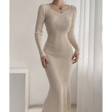 Zingj And Winter French Dress Long Bottomed V-Collar Woolen Dress Slim And Thin Knitted Fishtail