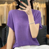 Zingj Line Of Clothing Worsted Short Sleeve Female Round Collar Loose Thin Bat Sleeve Vest Shirt Hollow Out Outside The Hair-Outfit
