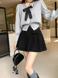 Bow Solid High Waist Pleated A-line Skirt- Outfit