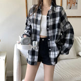 Vintage Plaid Print Long Sleeve BlouseOutfit