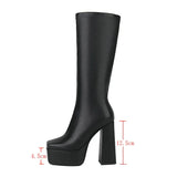 White 2022 Fashion Women Mid-Calf Boots Super High Heel Platform Punk Boots Autumn Winter Square Toe Zipper Female