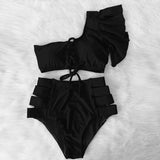 Sexy Women High Waist Bikini Swimsuit Swimwear Female One Shoulder Ruffle Biquini Bikini Set Bathing Suit
