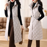 Fashion Long Down Cotton Vest Female 2024 New Winter Slim Foreign Style Over The Knee Vest Horse Clip Plus Thick Coat-Outfit
