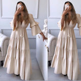 Women's V-neck Lace-up Solid Color Long